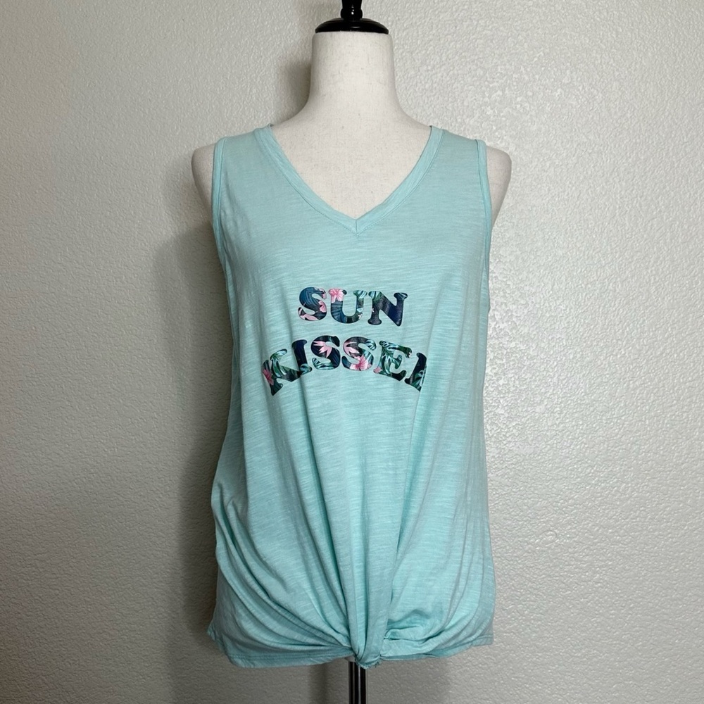 Fresh Produce "Sun Kissed" Seagrass Blue Noa Twisted Hem Tank Top, Sz Medium